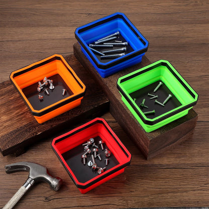 4 Pcs Foldable Magnetic Parts Tray, 4.25 Inch Square Silicone Tool...