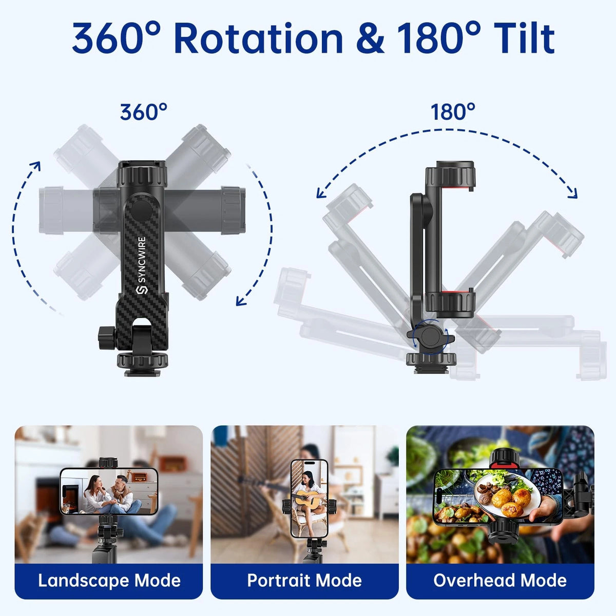 SYNCWIRE Tripod Phone Mount, Universal Smartphone Mount 3.7 inches, Black