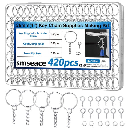 Seept 420Pcs 1" 25mm Keychain Making Kit, Including 140Pcs Sliver