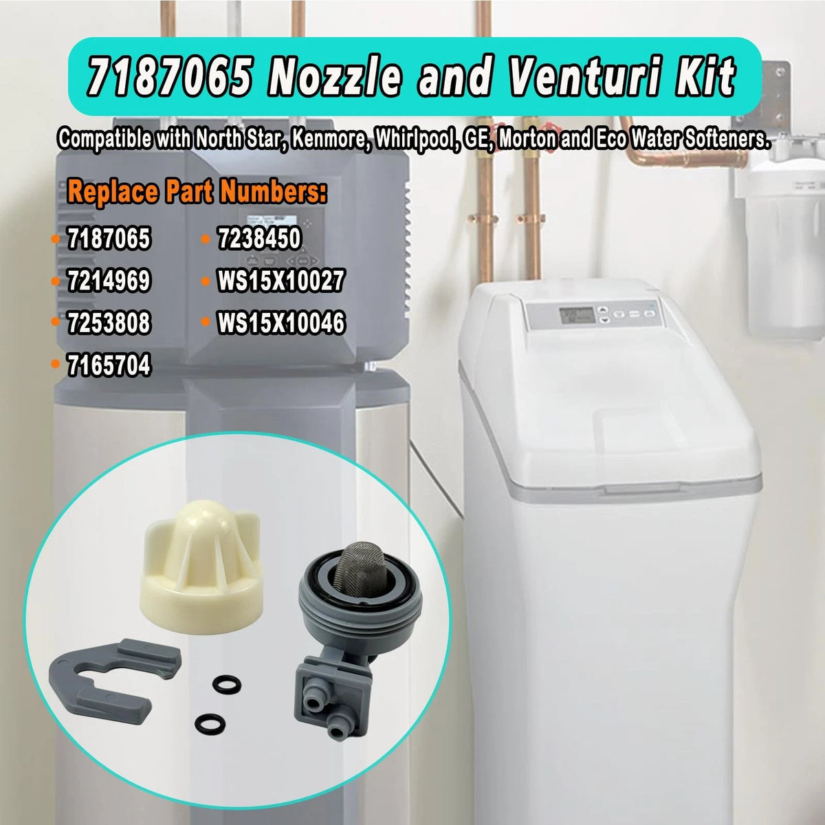 CEYHTLY 7187065 Water Softener Nozzle and Venturi Assembly White & Gray