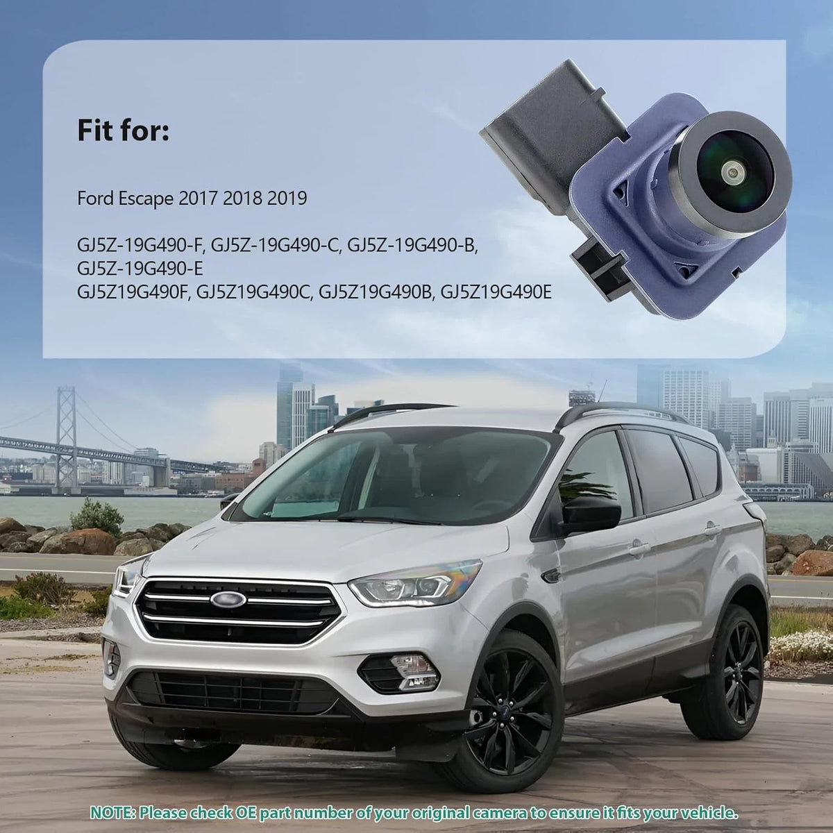 GJ5Z-19G490-F Backup Rear Camera Replacement for Ford Escape 2017 2018 Black