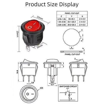 KCD1-105 20mm Diameter Round Red Rocker Switches（3pin 2position） for...