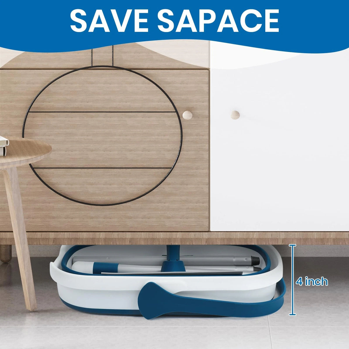 Collapsible Mop and Bucket Set with Scrub 52 inch long handle, Blue White