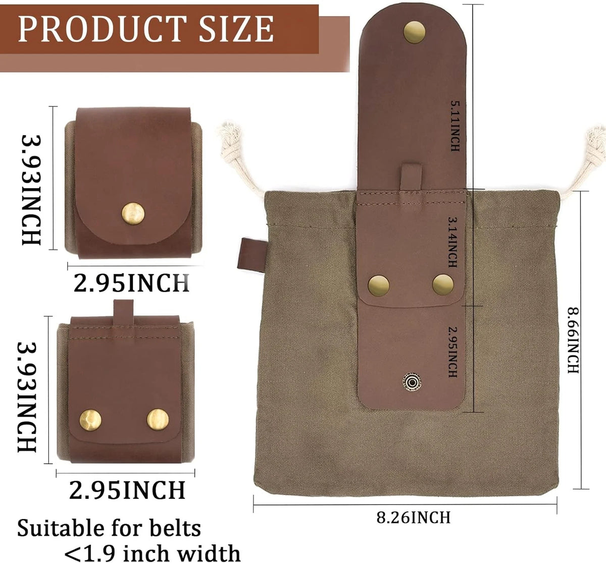 Foraging Pouch Leather Canvas Collapsible Bag Water Resistant 8.66", Green