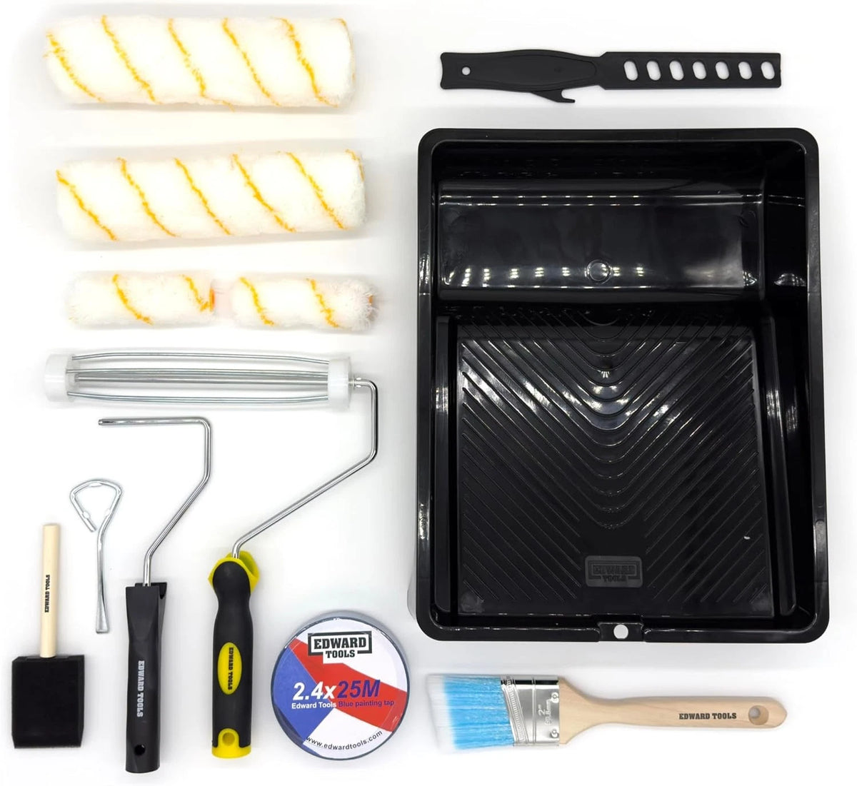 Edward Tools 13 Piece Paint Roller Kit Deluxe - 9” with Covers, Black