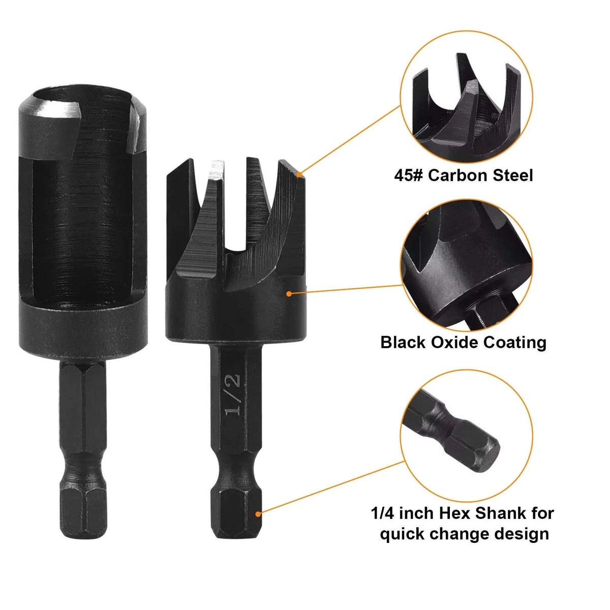 8 x Straight/Tapered  1/4" Hex Quick change shank Wood Plug Cutter Drill Bit