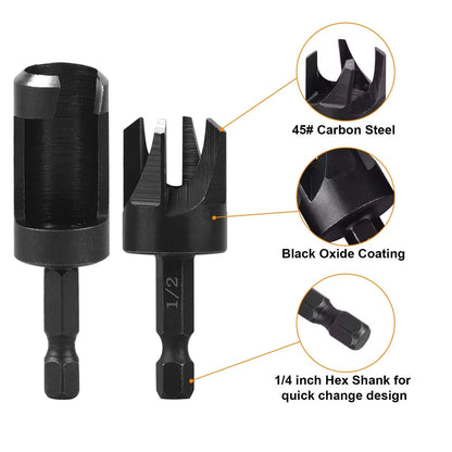 8 x Straight/Tapered  1/4" Hex Quick change shank Wood Plug Cutter Drill Bit