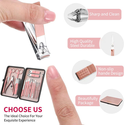ZIZZON Manicure Set 18 in 1 Professional Pedicure Nail 18 Piece Set, Pink