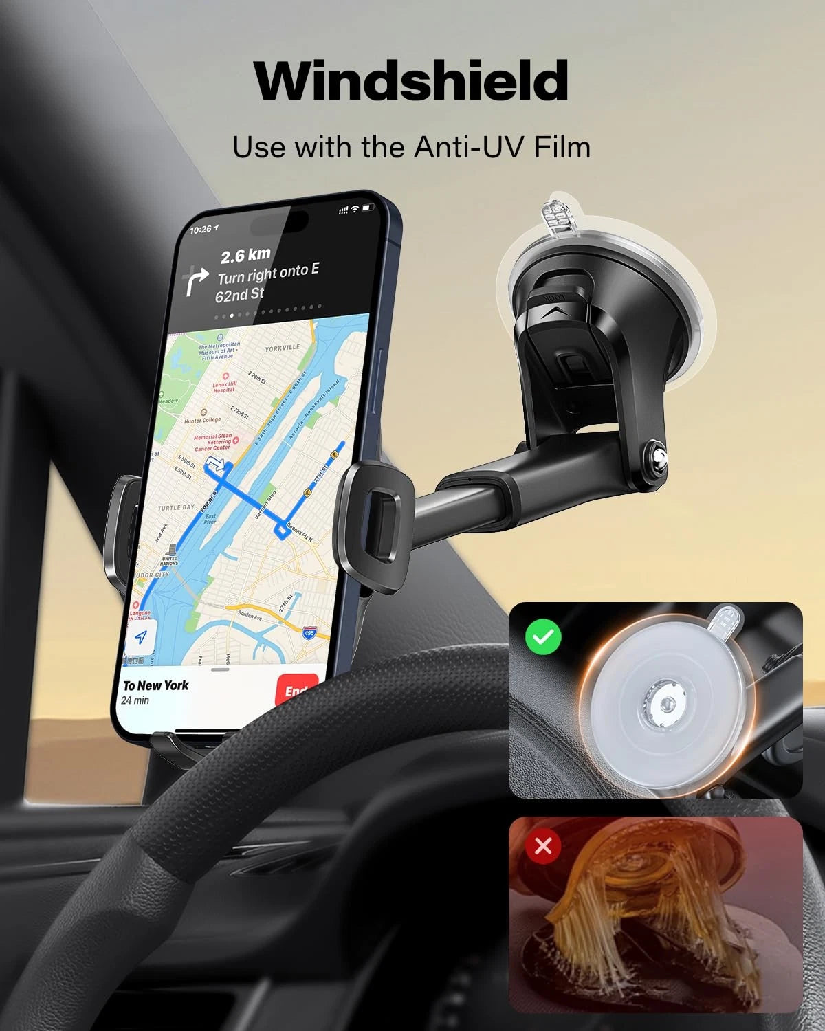 APPS2Car Suction Cup Phone Mount, Universal 6.3 inches, Black-1st Version