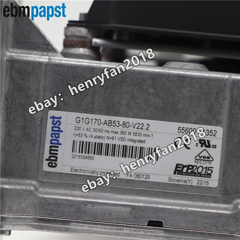G1G170-AB53-80 Ebmpapst EC Blower Fan 230VAC 1.6A 360W 5830RPM Gas Boiler Fan