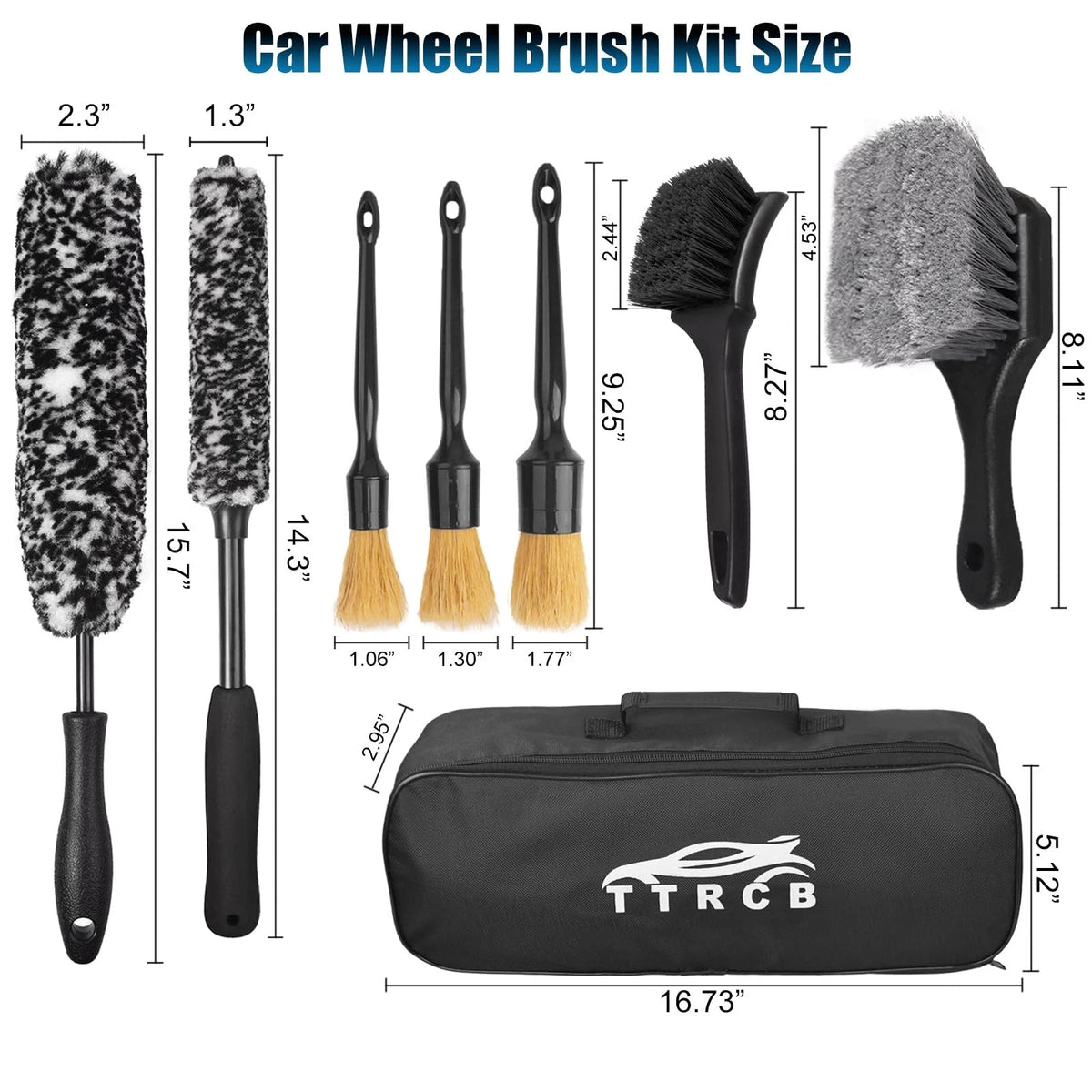 8Pcs Wheel Brush, Tire Cleaner Brush Set - 2 Soft Black
