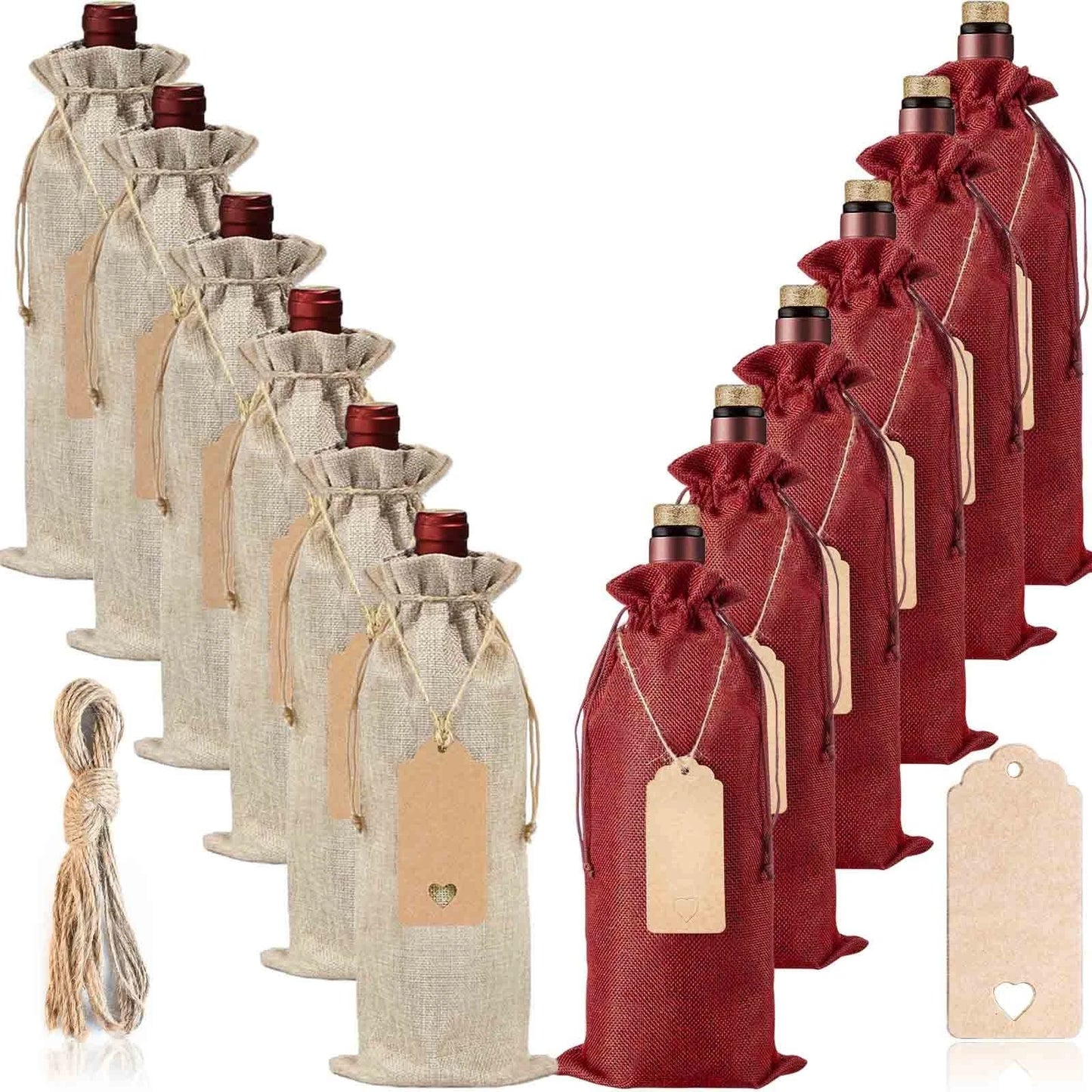 12 Pcs Burlap Wine Bags & Gift Tags, 12 Count (Pack of 1), Burlap/Red