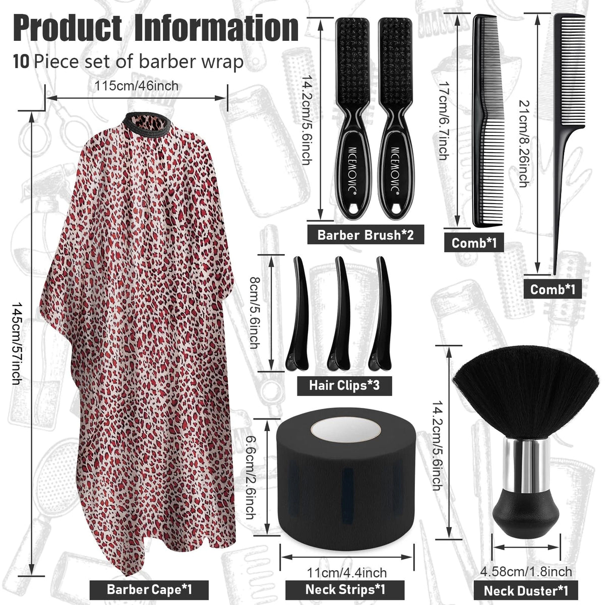 NICEMOVIC 10 in 1 Hair Cutting Barber Cape with Neck Standard, Leopard Print