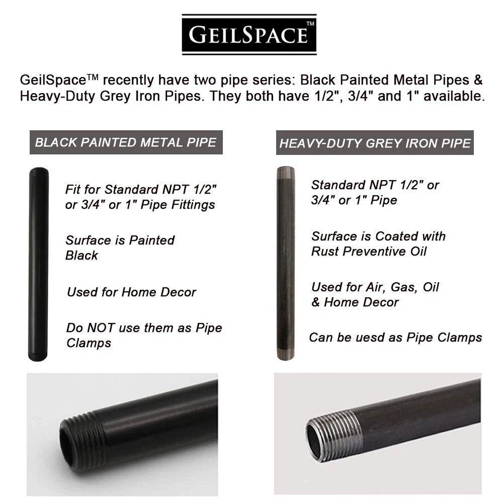 GeilSpace 6 Pack 1/2" × 16" Pre-Cut Black Metal Pipe, × 16",