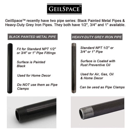 GeilSpace 6 Pack 1/2" × 16" Pre-Cut Black Metal Pipe, × 16",