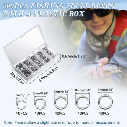 200 Pcs Stainless Steel Split Rings, 50 Treble Hooks, Lure Tackle [MIXED]