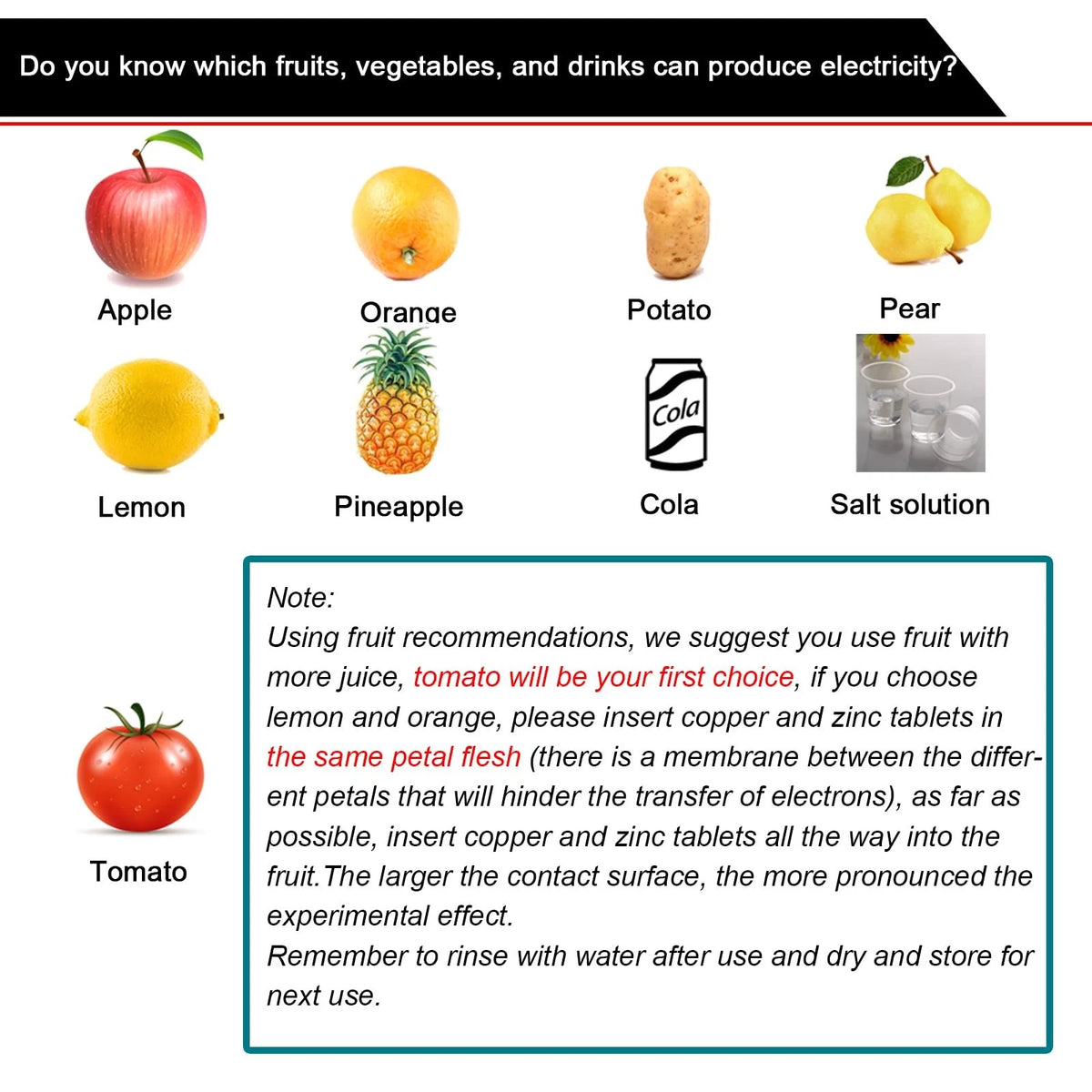 EUDAX Fruit Battery Science Experiment Kit with Electronic Clock and Small
