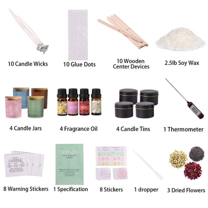 DARJEN Candle Making Kits for Adults - 2.5LB, Amber+Pink+Blue+Green
