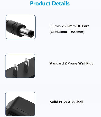 5V 2A Power Supply Adapter, AC to DC Adapter Cord, 100-240 Black