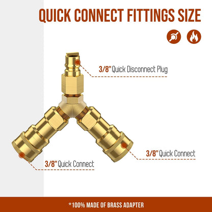 3/8 inch Natural Gas Y Splitter, 2-Way Quick Inch, Golden