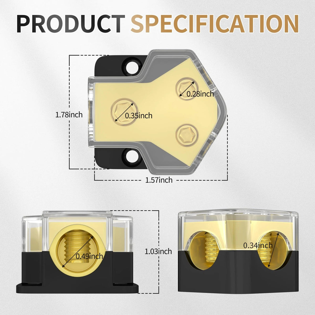 RVBOATPAT 12V Power Distribution Block Car Audio Amp Splitter 2 Way Golden