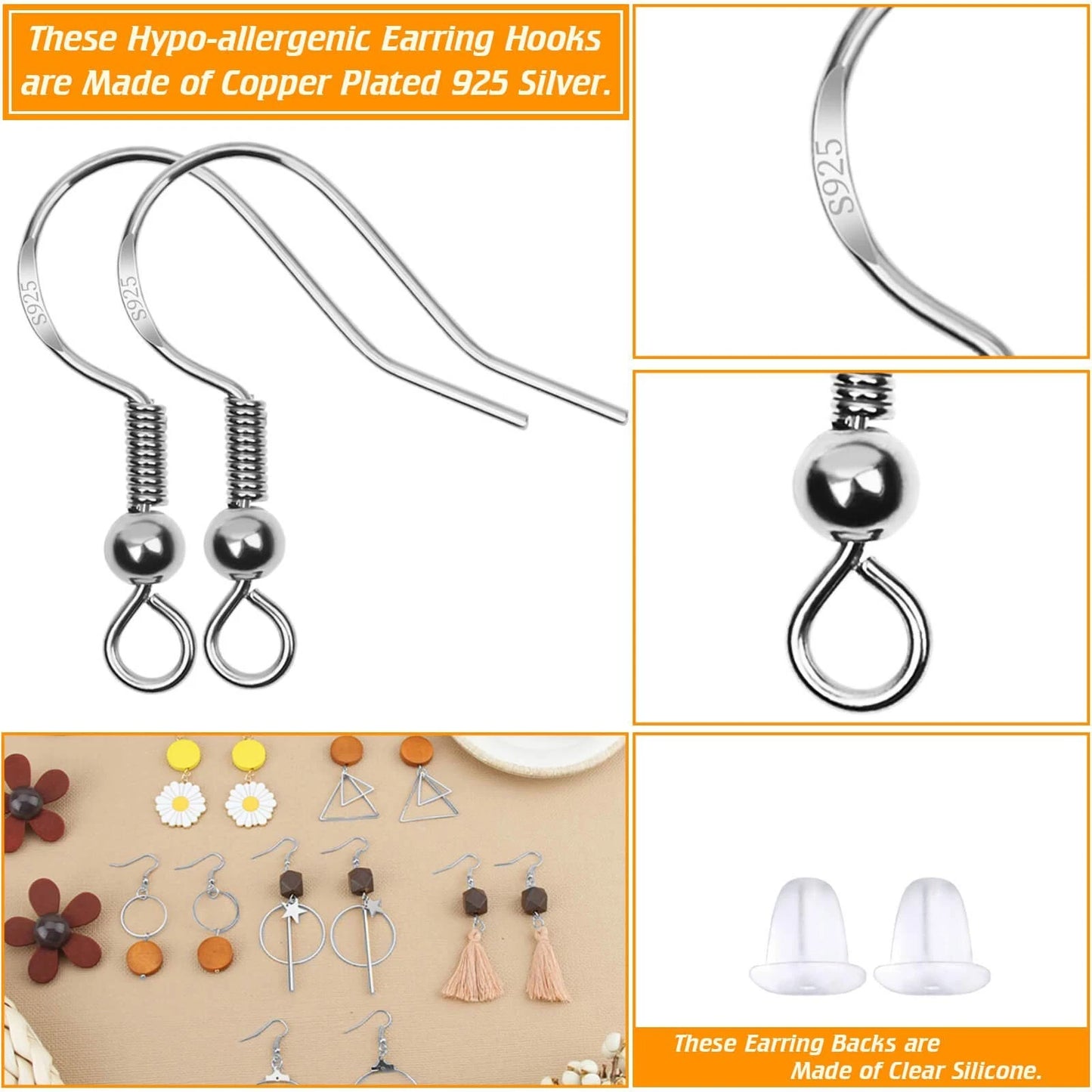 Thrilez Hypoallergenic Earring Hooks, 600Pcs Making Silver and Gold