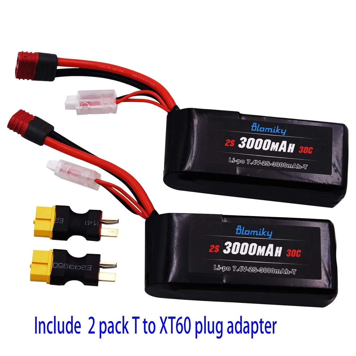 Blomiky 2 Pack 7.4V 2S 3000mAh Shorty T Plug Lipo Battery with XT60...