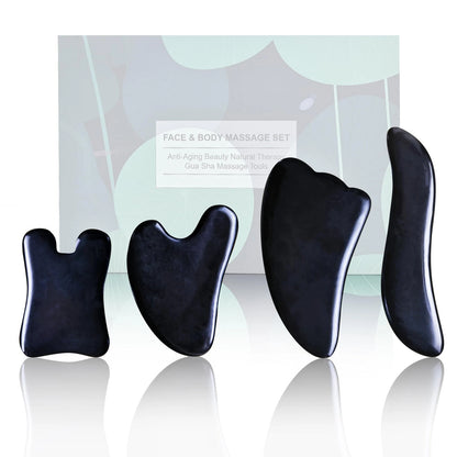 Rena Chris Guasha Massage Tool, 4 Pcs Gua Sha Facial 4 Piece Set, Black