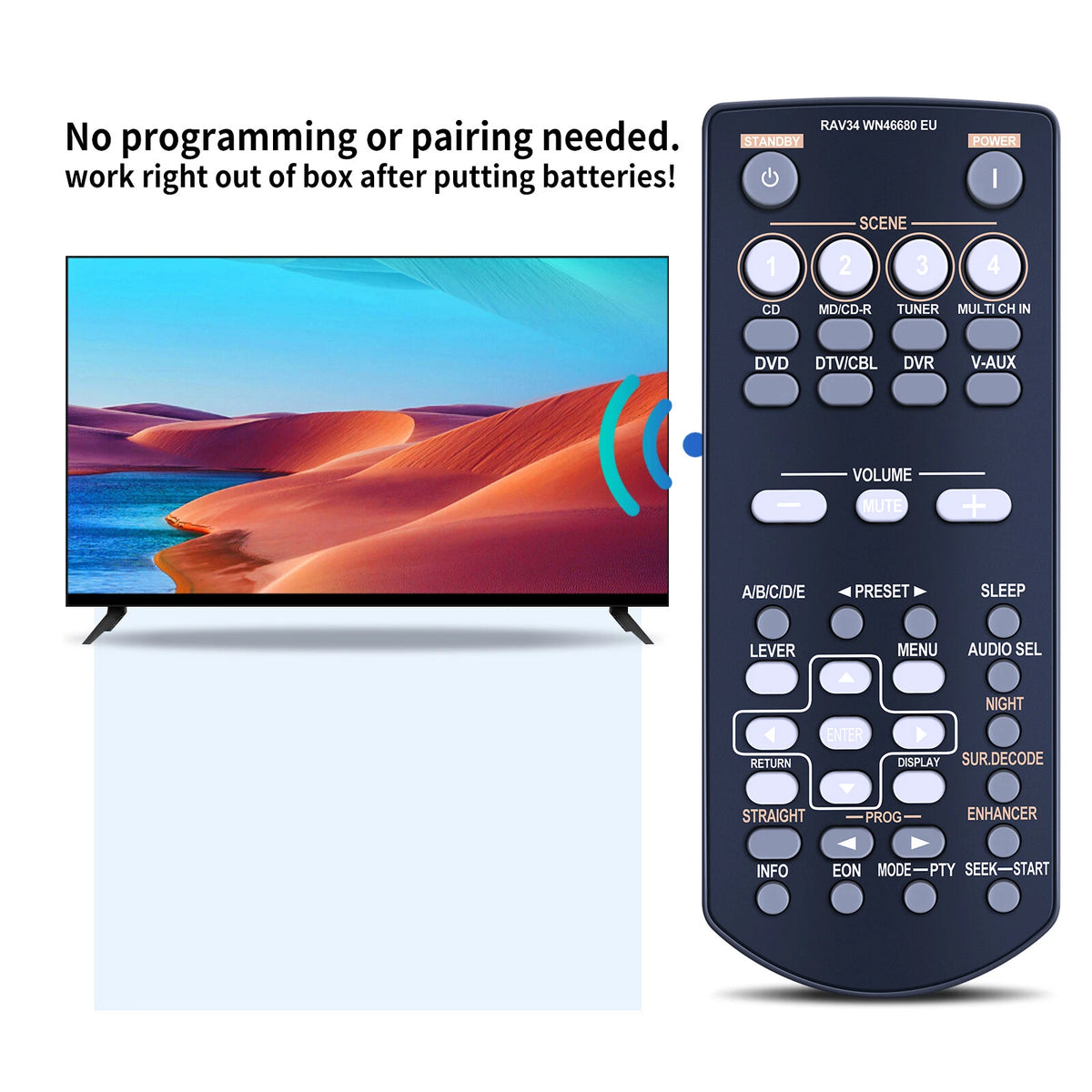 RAV34 WN46680 EU Remote Control For Yamaha RAV250 RX-V361 RX-V365 AV Receiver