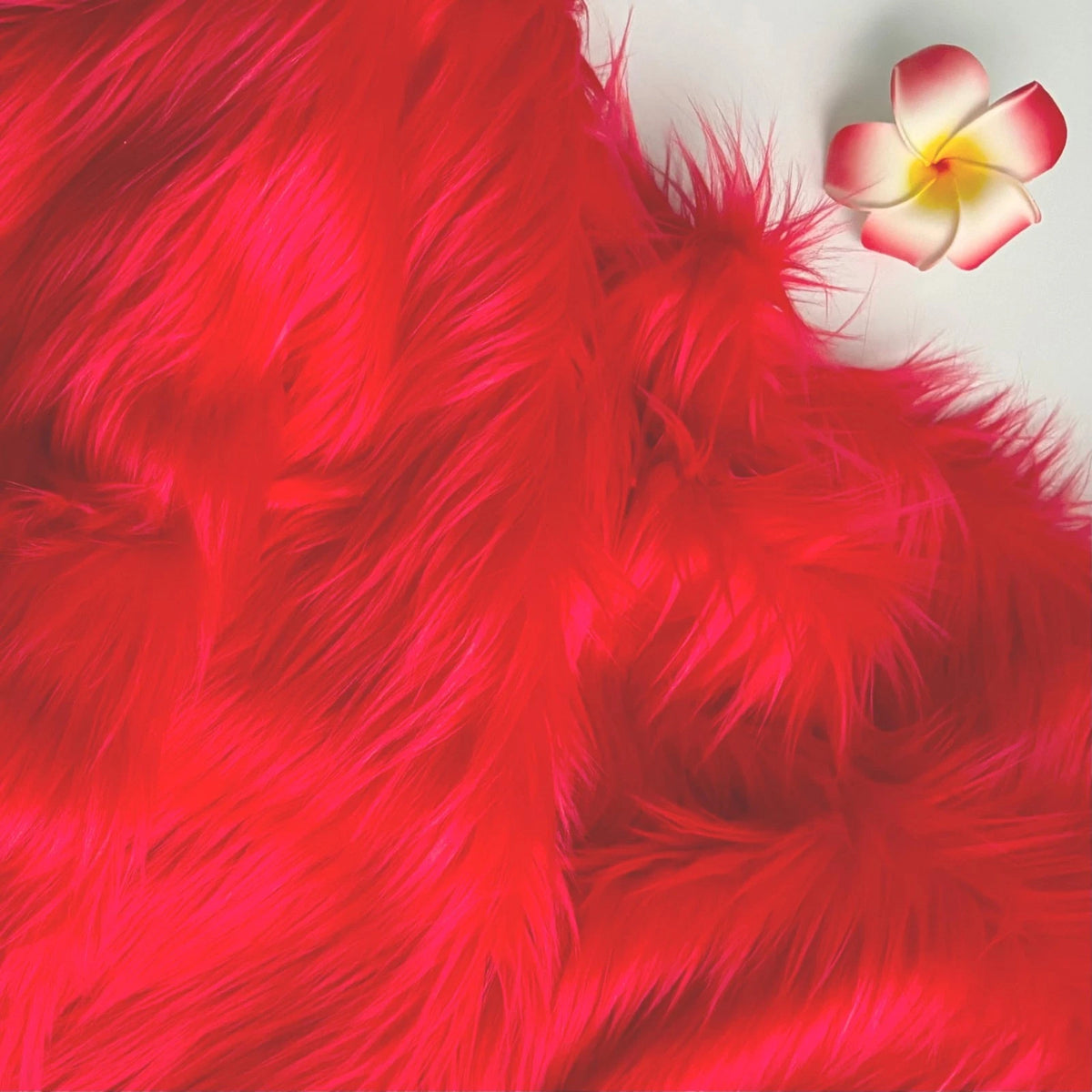 Bianna Fire Red Faux Fur Fabric, by The Yard, American 12x12 inches, Beige