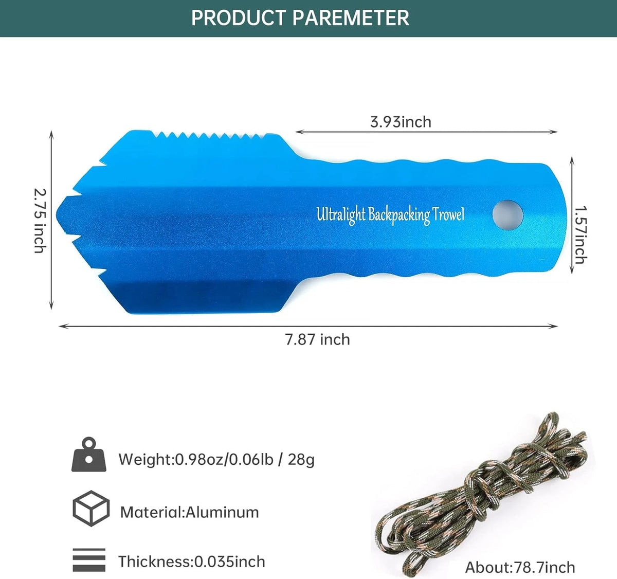 Ultralight Camping Trowel Backpacking Portable Aluminum Blue