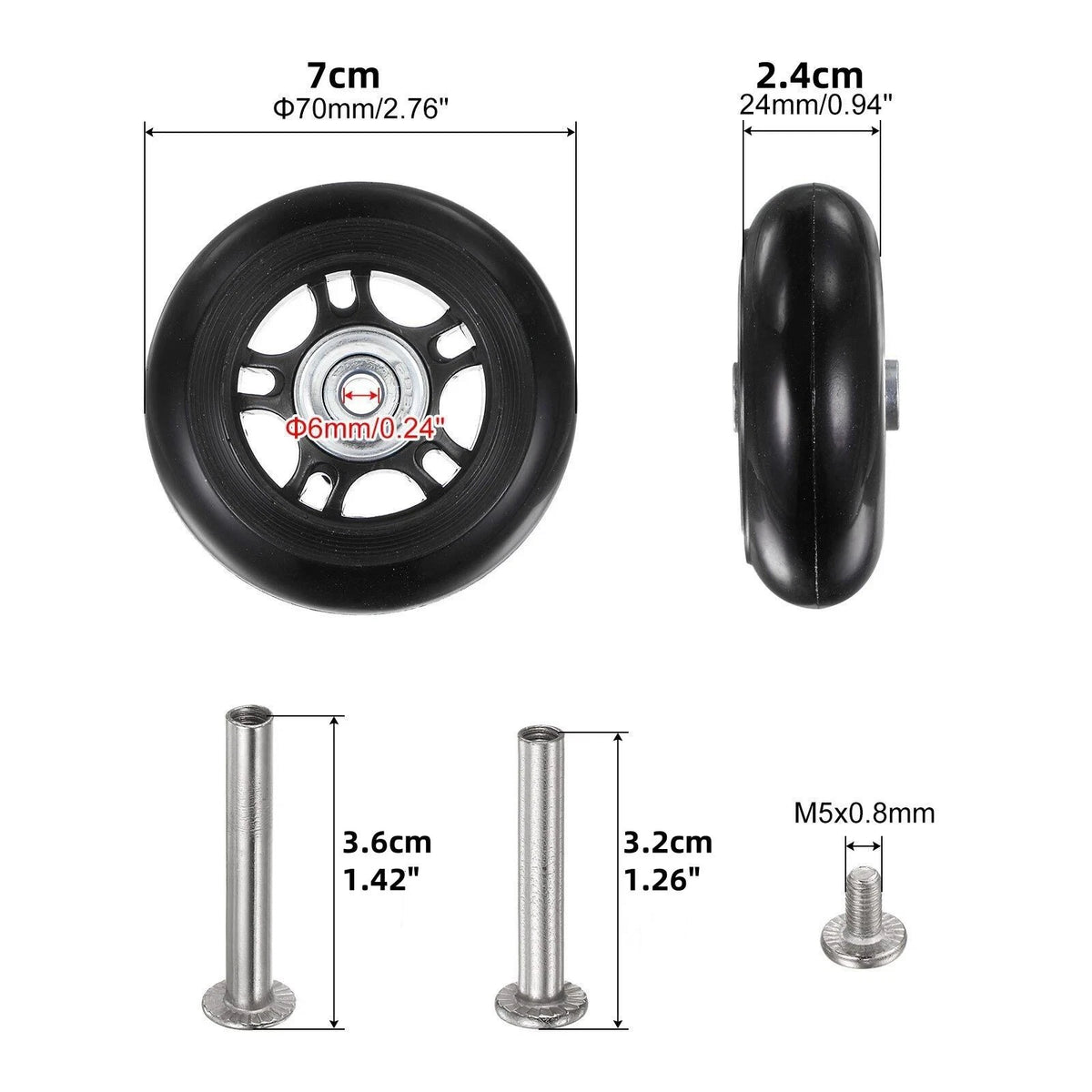 70x24mm Luggage Replacement Wheels Kits Repair Parts With Easy installation