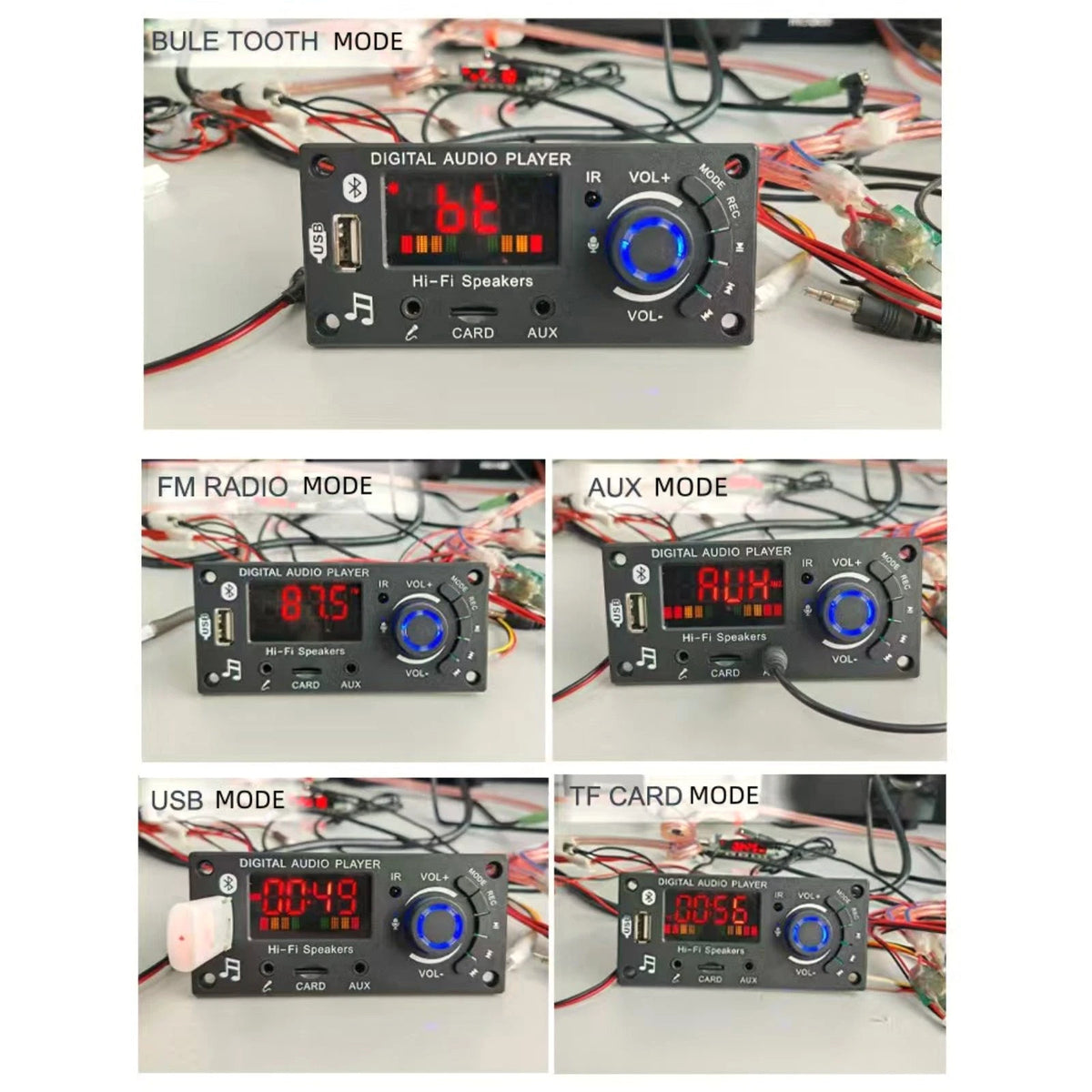 DC7-25V Car Bluetooth MP3 Amplifier Decoding Board 2*50W FM Audio Decoder+Remote