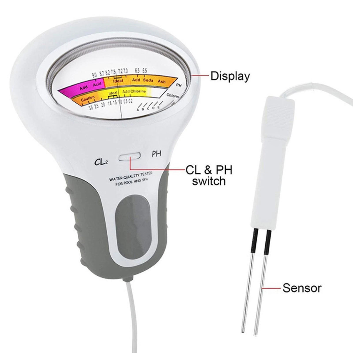 Swimming Pool Digital Water Quality Monitor PH/CL2 Chlorine Tester with Probe