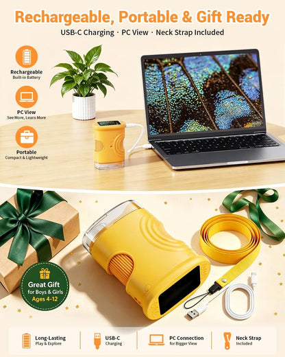 1000X Digital Handheld Microscope for Kids with 2.0" IPS Screen, Orange