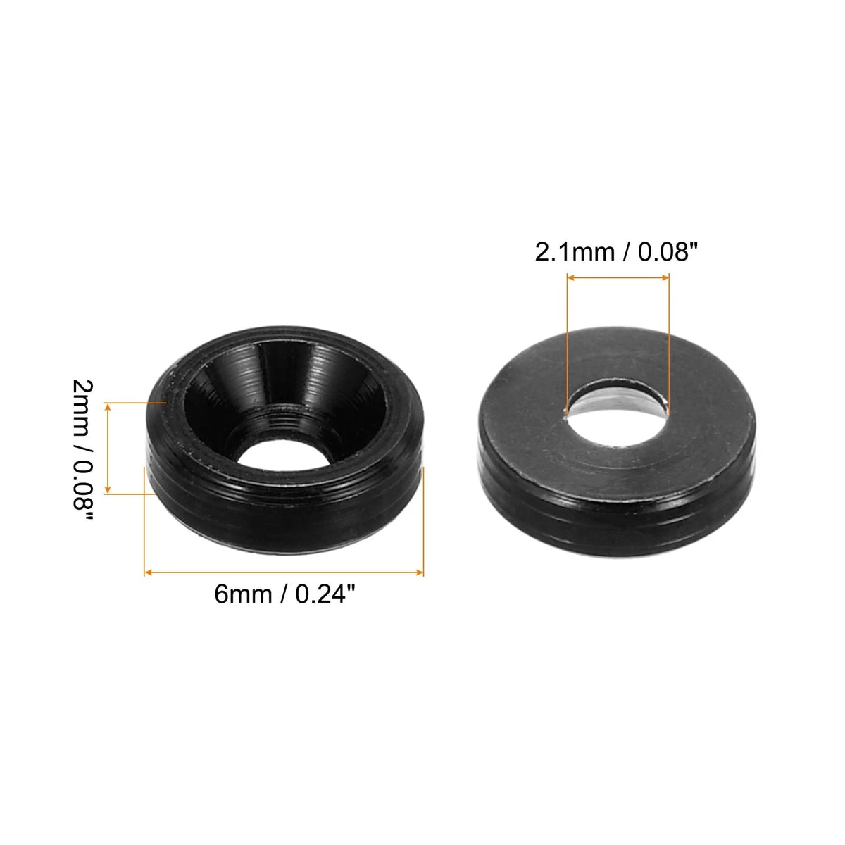 MECCANIXITY M2 Cone Cup Countersunk Washers,Anodized Aluminum M2, Black