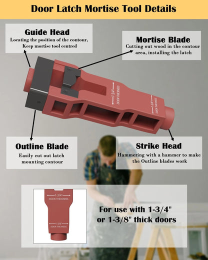 Door Latch Mortise Tool Help Remove Material for Clean Cutting, Red