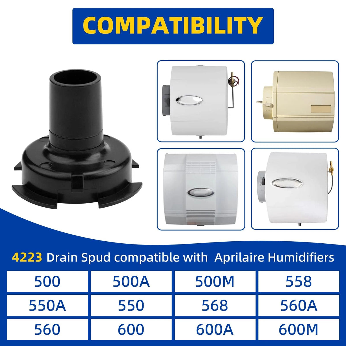 Ximoon 4223 Drain Spud Replacement for Aprilaire Humidifier 500 600 Black
