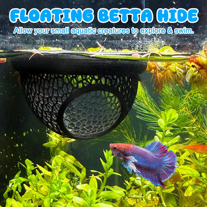 Floating Betta Hide & Shrimp Cave – 3D Printed Aquarium Decor, Black