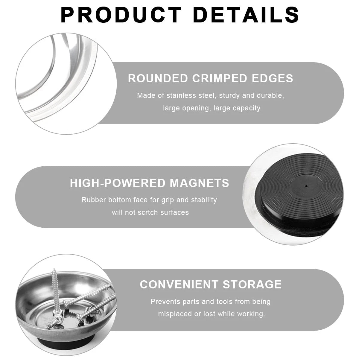 ZNDAW 2 PCS Magnetic Parts Tray Set, Stainless Steel 3" Round