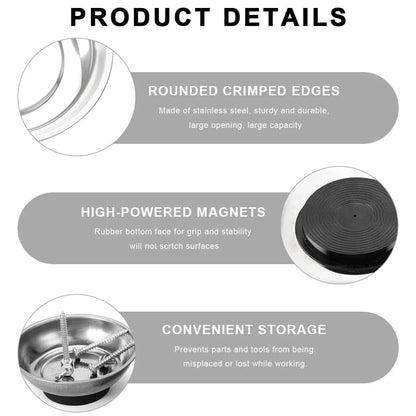 ZNDAW 2 PCS Magnetic Parts Tray Set, Stainless Steel 3" Round