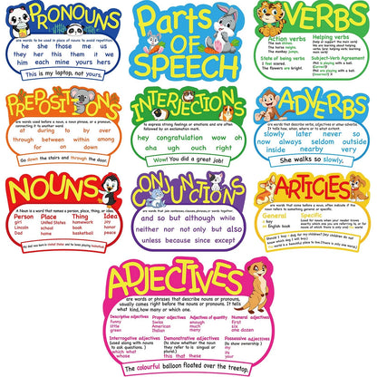 Outus 10 Pcs Parts of Speech Poster Grammar 16.5 x 11.5 inches, Multicolor