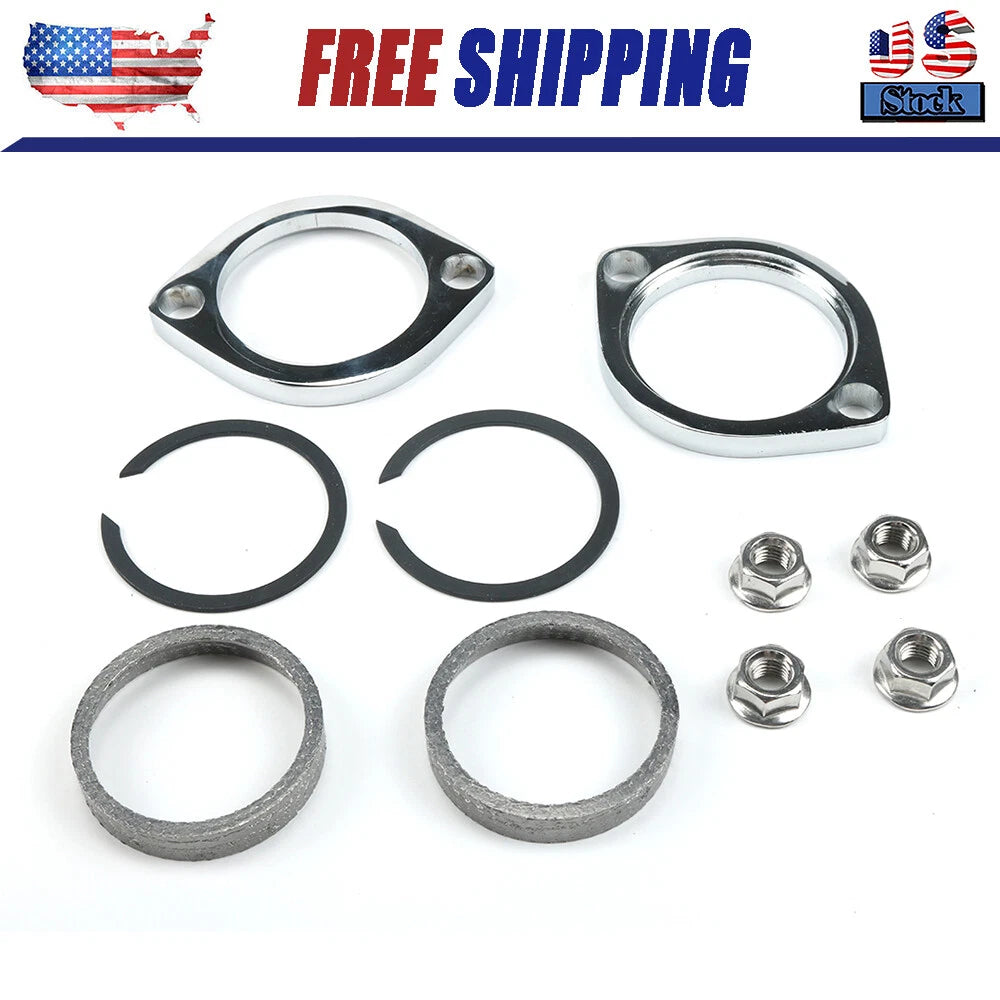Exhaust Flange Install Kit Pair Flanges Gaskets C-Clips Nuts Washers for Harley