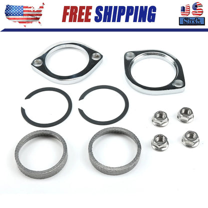 Exhaust Flange Install Kit Pair Flanges Gaskets C-Clips Nuts Washers for Harley