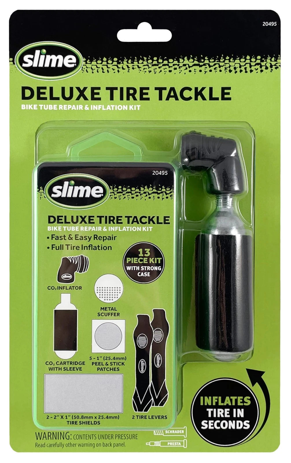 Slime 20495 Deluxe Tire Tackle: Bike Tube Repair & Inflation Kit Bike, Black