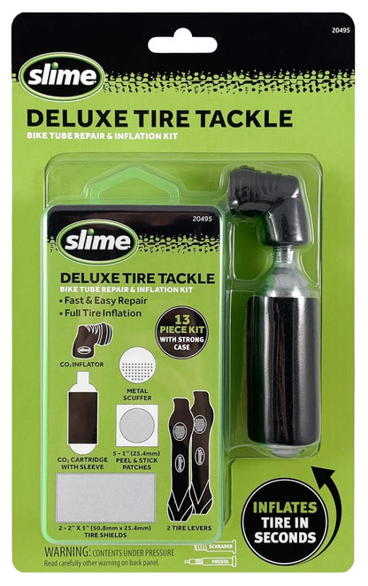 Slime 20495 Deluxe Tire Tackle: Bike Tube Repair & Inflation Kit Bike, Black