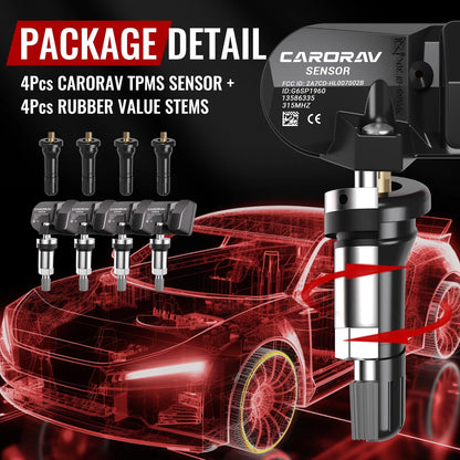 CARORAV TPMS Sensor GM, 4-Pack Tire Pressure Monitoring System 4 PCS, Black