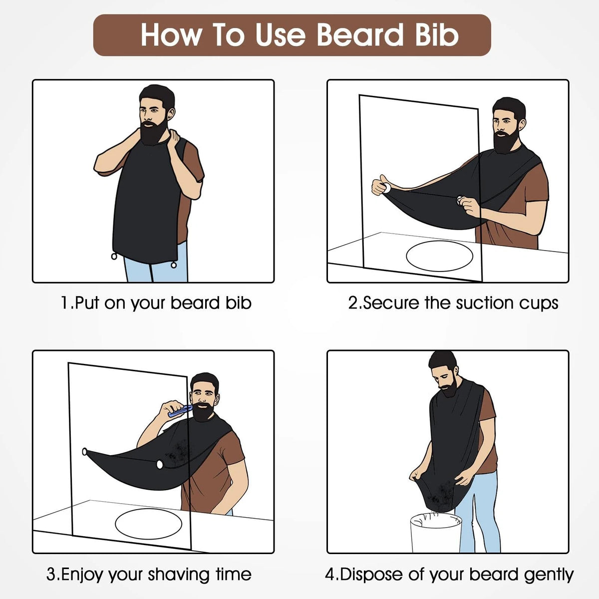 Beard Bib Apron, Stocking Stuffers Christmas White Elephant Free size, Black