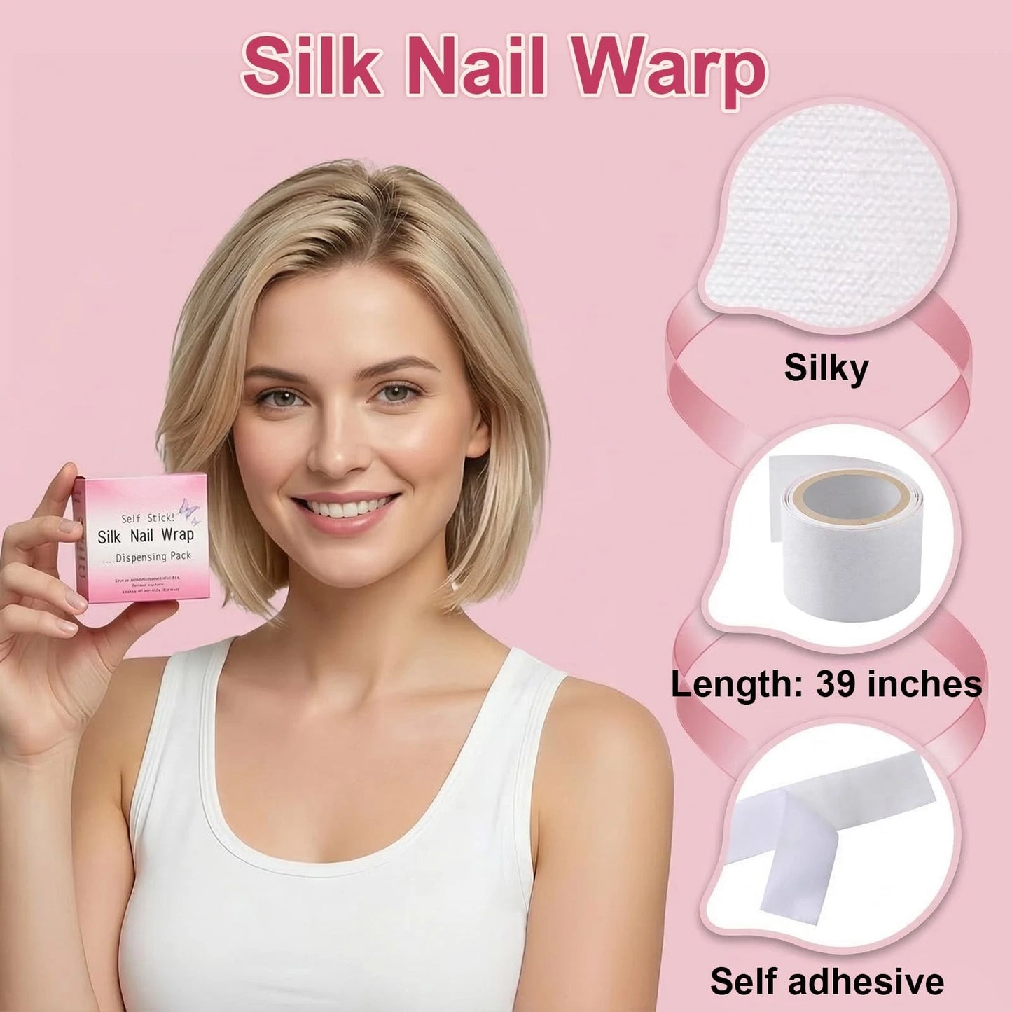 Aiuulu 8 Rolls Silk Wrap for Nails, Self Adhesive Broken 39.37 Inch, white