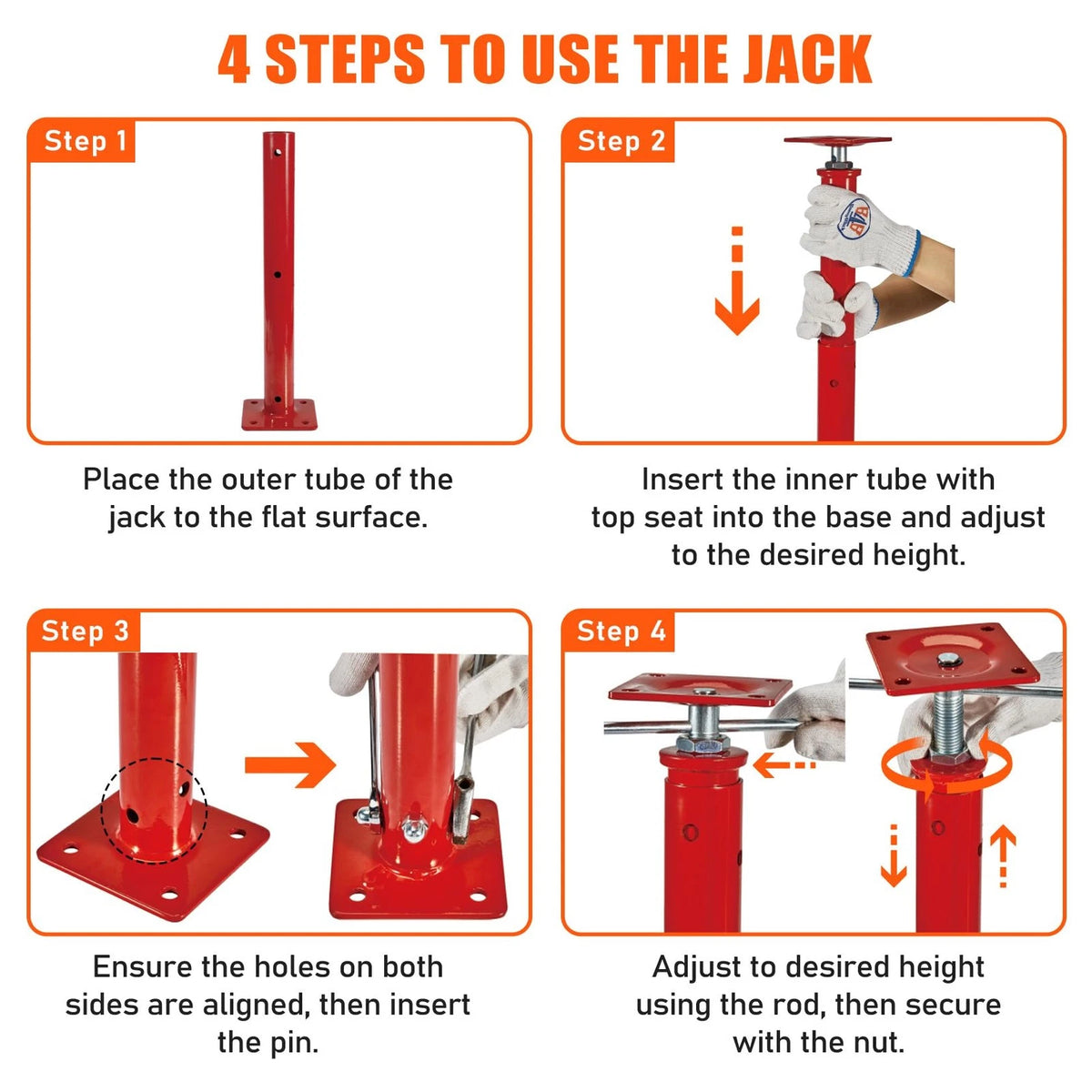 B4B BANG 4 BUCK House Jacks for Leveling Crawlspace, 21" - 43" (2 Pack), Red